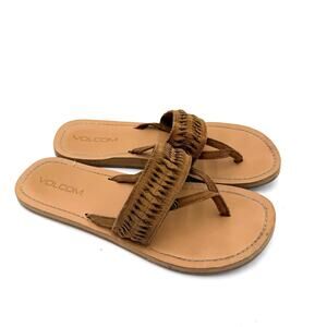 Volcom Women's Brown Leather Braided Thong Sandals Size 7